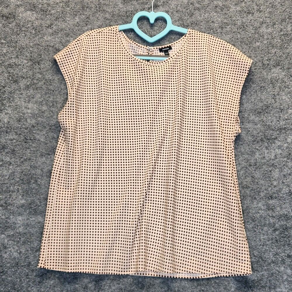 Express Shirt Womens Large Brown Polka Dot Short Sleeve Keyhole Back Blouse Top